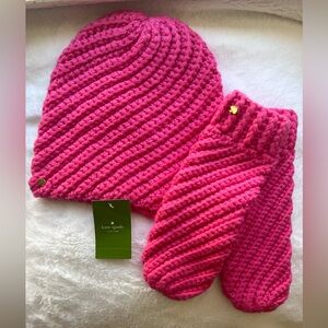 Kate Spade Vibrant Pink Knit Hat and Mittens